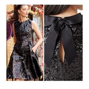 Kate Spade NWT Sequins All Over Fit and Flare Statement Bow Dress 12 Preppy Part